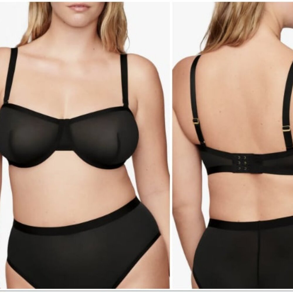 NWT CUUP The Balconette Sheer Mesh Underwire Bra Black 32C, 36F